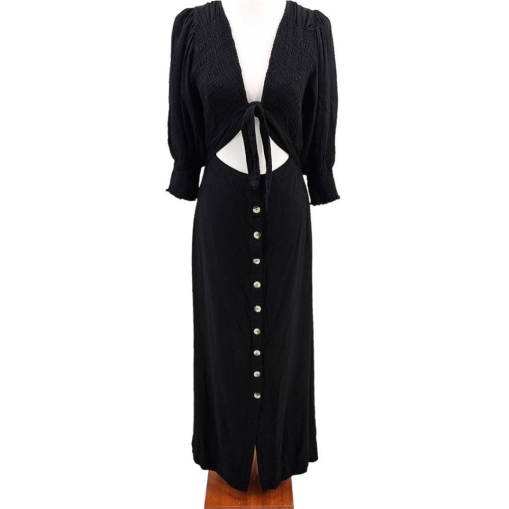 Free People Womens M Black String of Hearts Linen Blend Cutout Maxi Dress NWT